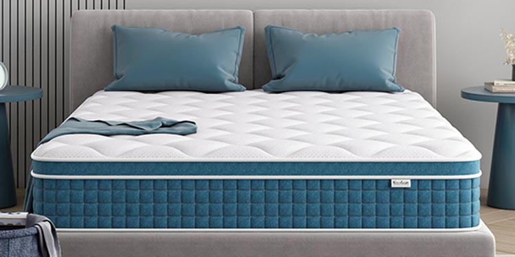 Koorlian 10-12 inch, Cool Comfort Mattress with Breathable Memory Foam and Individual Pocket Spring, Pressure-Relieving, Medium Firm Mattress, Blue