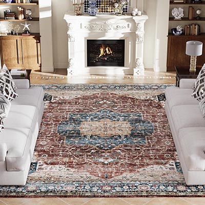 Koorlian Large Area Rug,6x9 Soft Large Bedroom Rugs Dining Room Mat, Washable Persian Indoor Carpet for Living Room, Printed Non Slip Classroom Office Rug